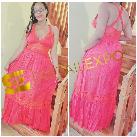 Red Maxi Dress With Crochet Detail - Picture 5 of 8